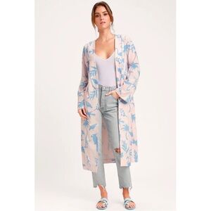 Lulus Daily Indulgence Blush and Blue Print Duster Robe sz M Medium